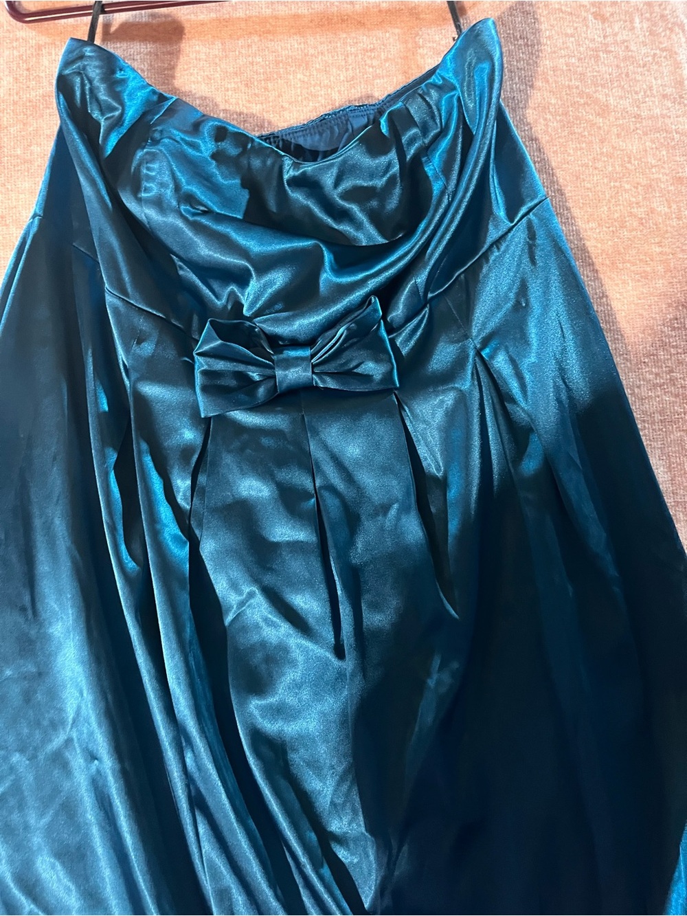 Maurices Teal Satin Strapless Dress with Bow